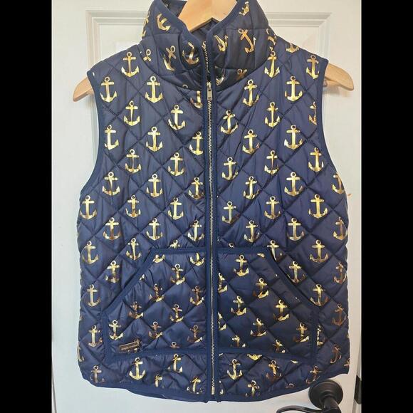 Simply Southern Size Small Navy Blue Puffer‎ Vest Gold Anchors - Picture 1 of 4